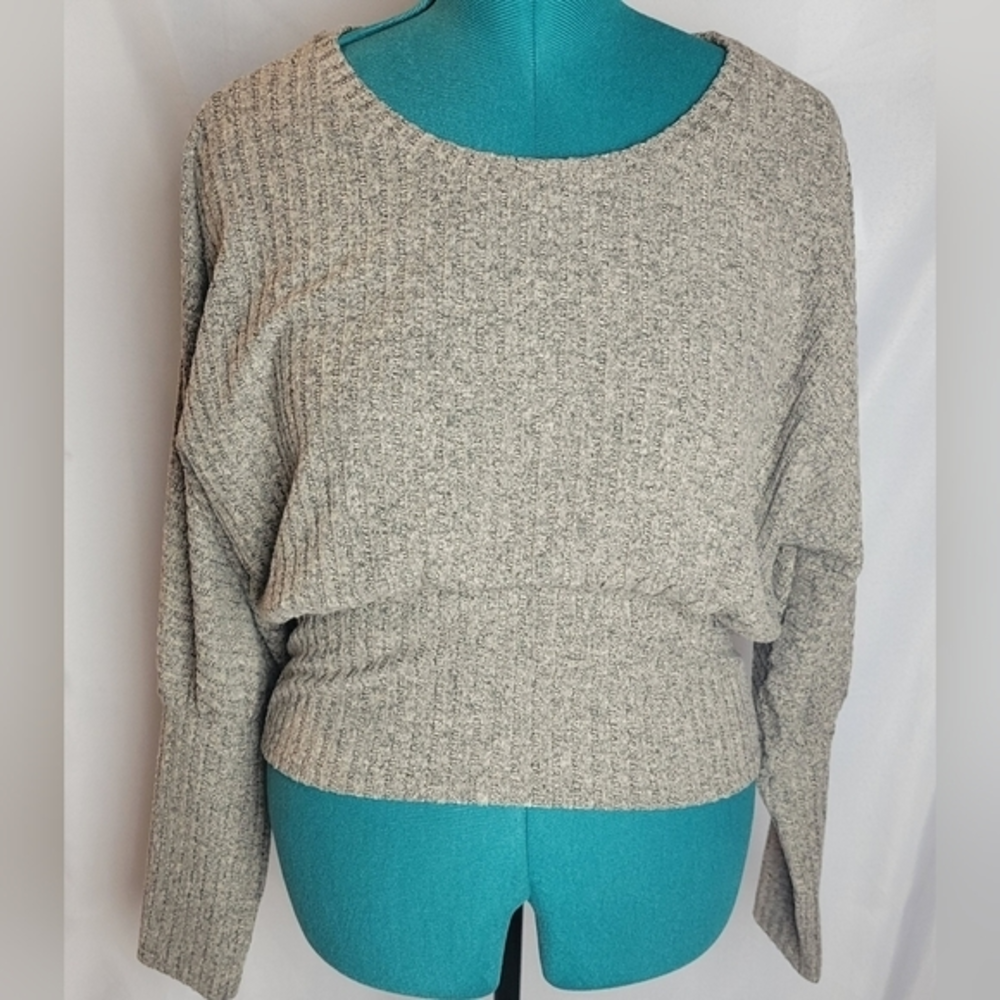 Lark + GREY Tan and Grey Ribbed Dolman Sleeve Sweater Top XL